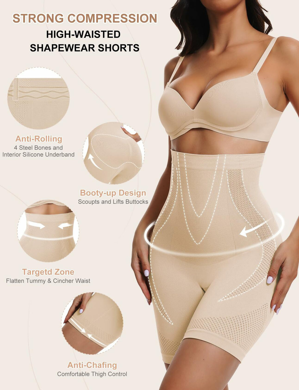 Sarin Mathews Womens High Waisted Tummy Control Shapewear Shorts Black&Nude  M-L