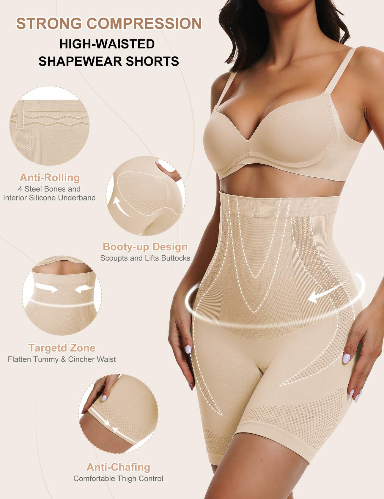 Sarin Mathews Womens High Waisted Tummy Control Shapewear Shorts Black&Nude  M-L