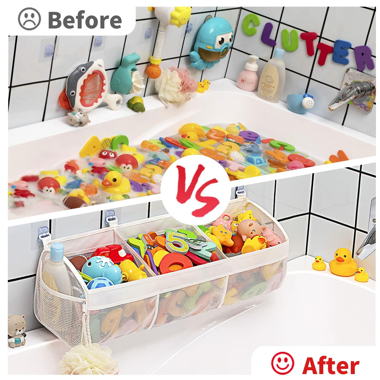 Austion 3 Compartment Horizontal Bath Toy Organizer Large White Mesh