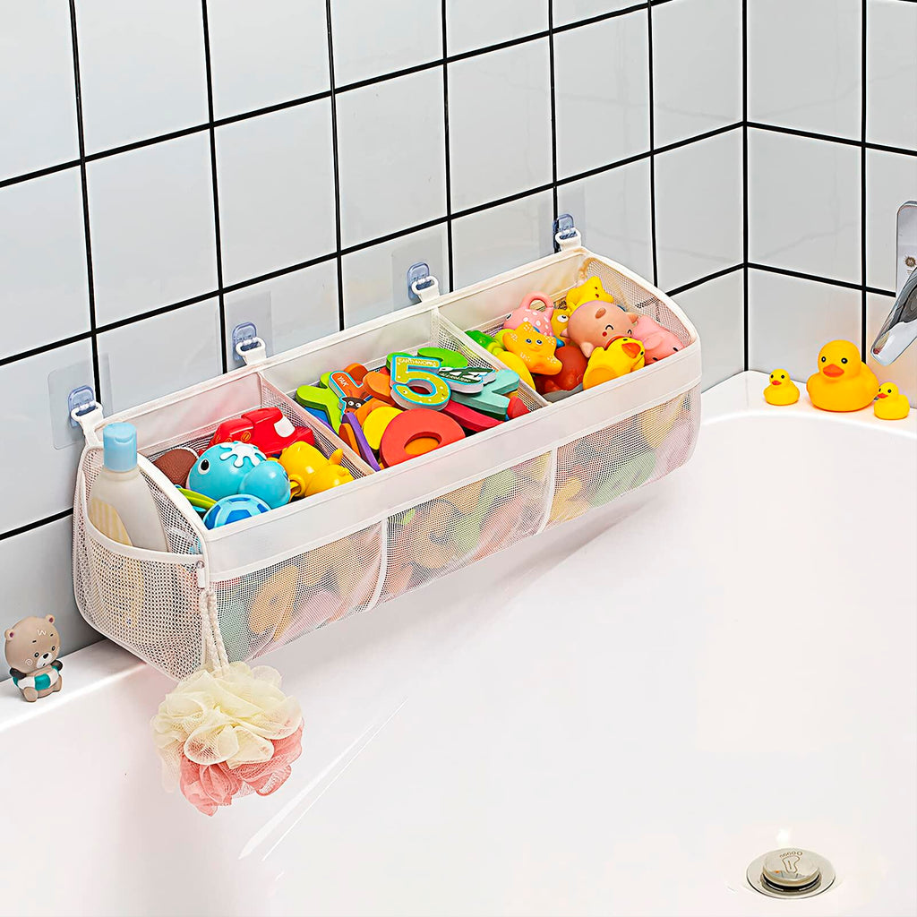 Austion 3 Compartment Horizontal Bath Toy Organizer Large White Mesh