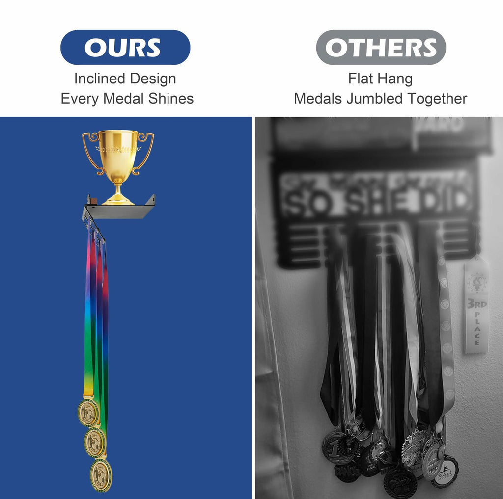 Datoua Medal Hanger Display & Trophy Shelf Combo 5.3" Deep Metal Black