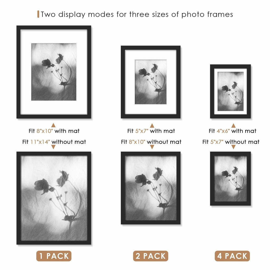 YiTanli Glass Collage Picture Frames 7 Pack Multi Sizes 11x14 8x10 5x7 Black