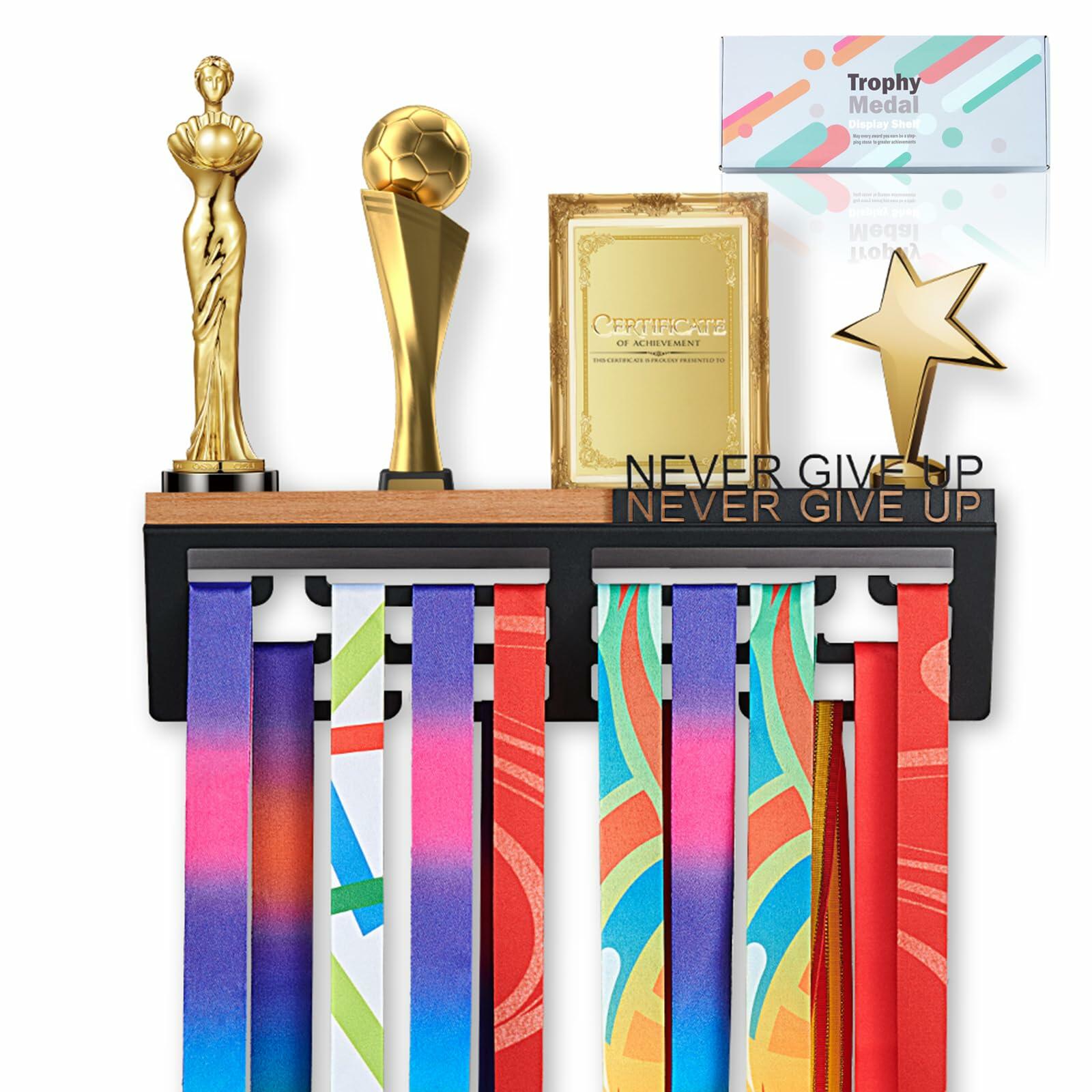 Datoua Medal Hanger Display & Trophy Shelf Combo 5.3" Deep Metal Black
