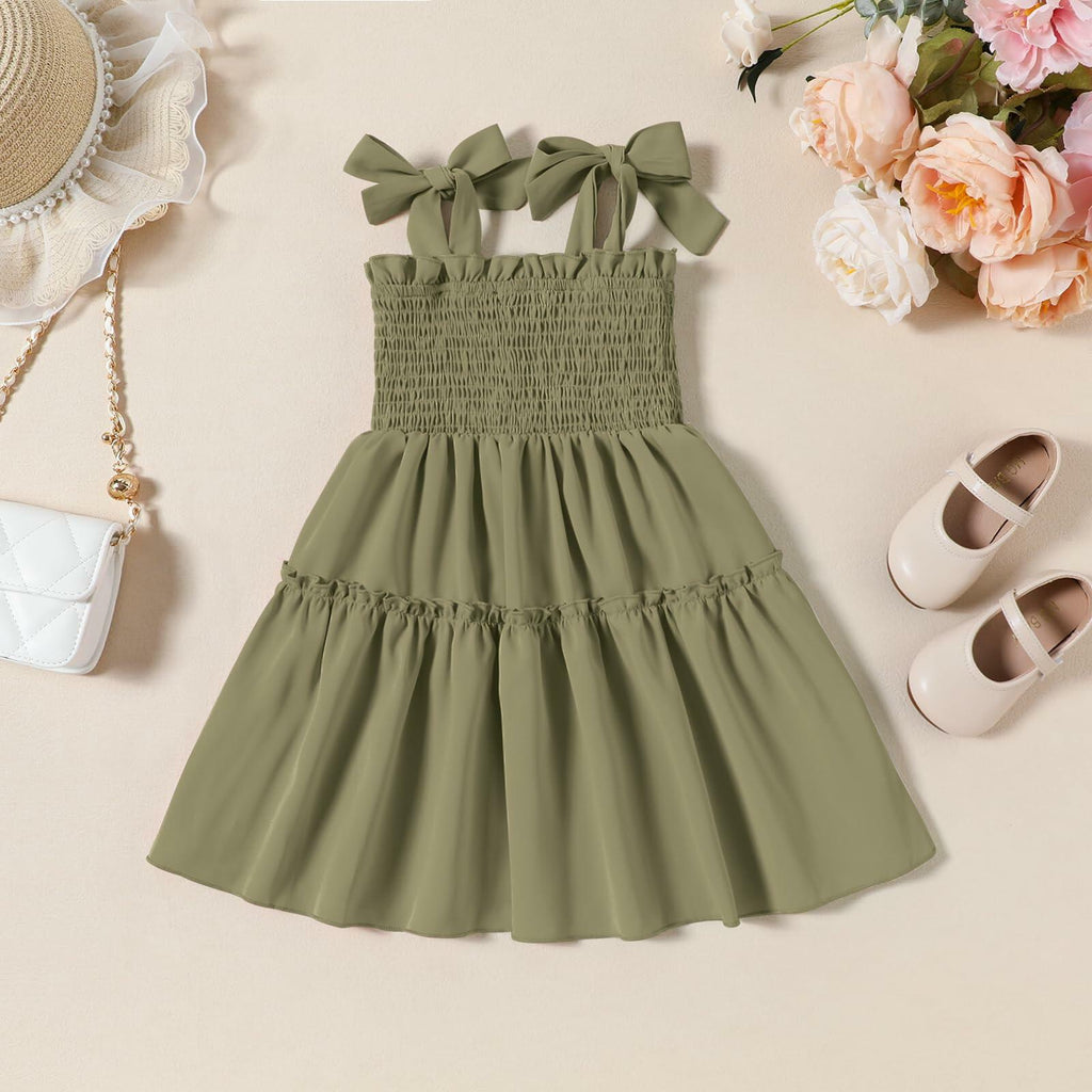 Neutocd Toddler Girls Sleeveless Summer Dress Solid Green Size 5-6 Years