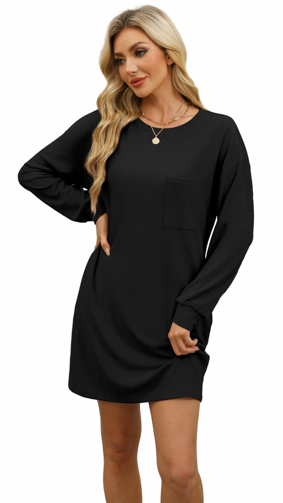 WIHOLL Women's Elegant Long Sleeve Mini Dress Khaki Size S
