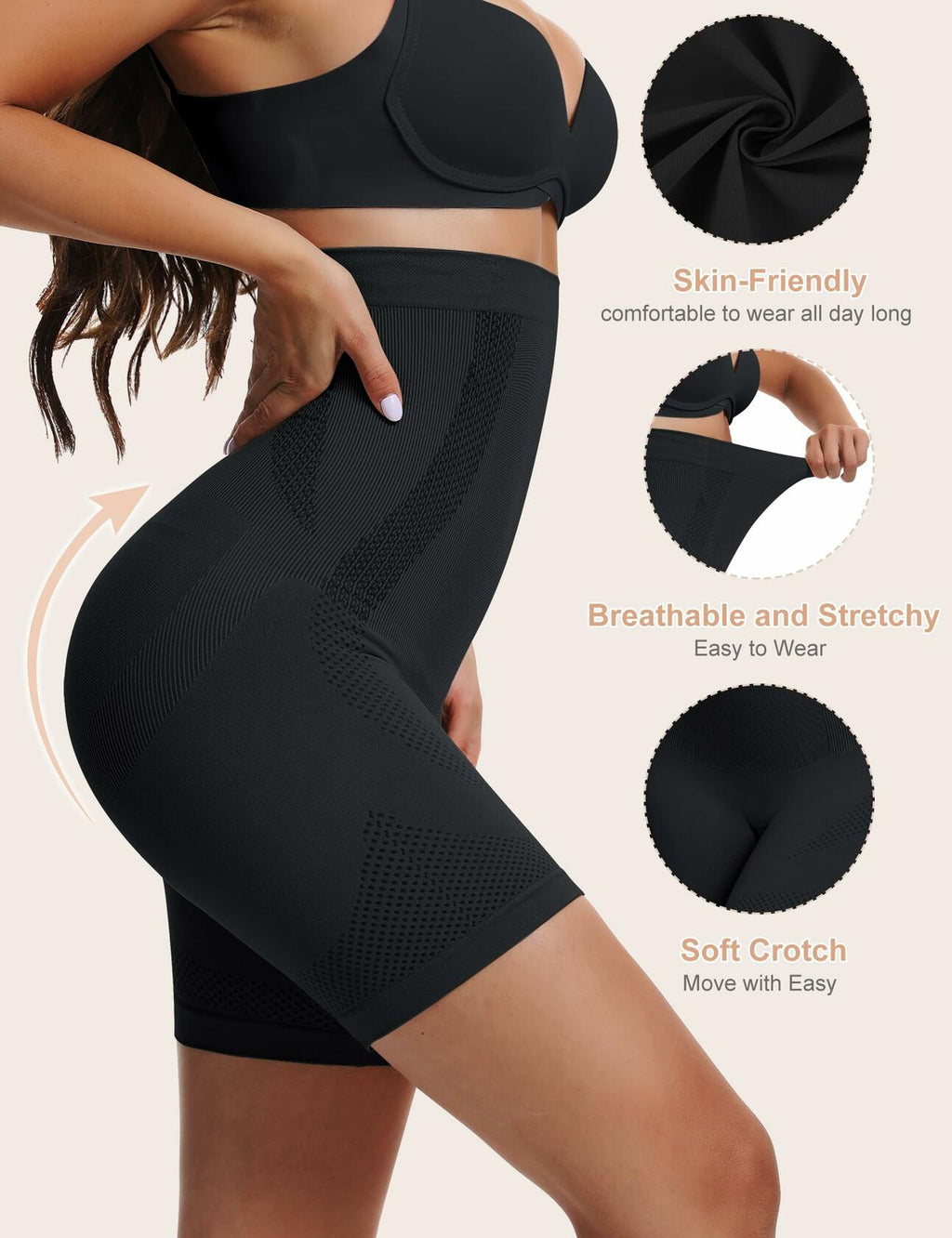 Sarin Mathews Womens High Waisted Tummy Control Shapewear Shorts Black&Nude  M-L