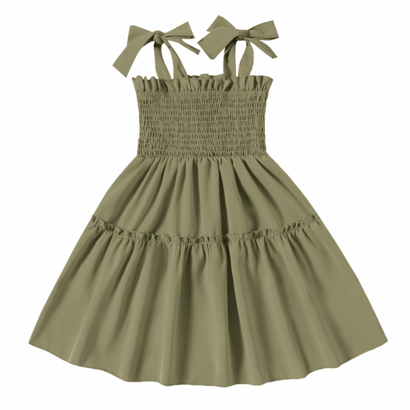Neutocd Toddler Girls Sleeveless Summer Dress Solid Green Size 5-6 Years