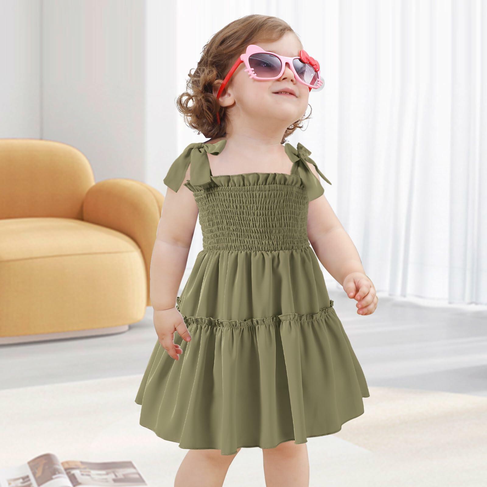 Neutocd Toddler Girls Sleeveless Summer Dress Solid Green Size 5-6 Years