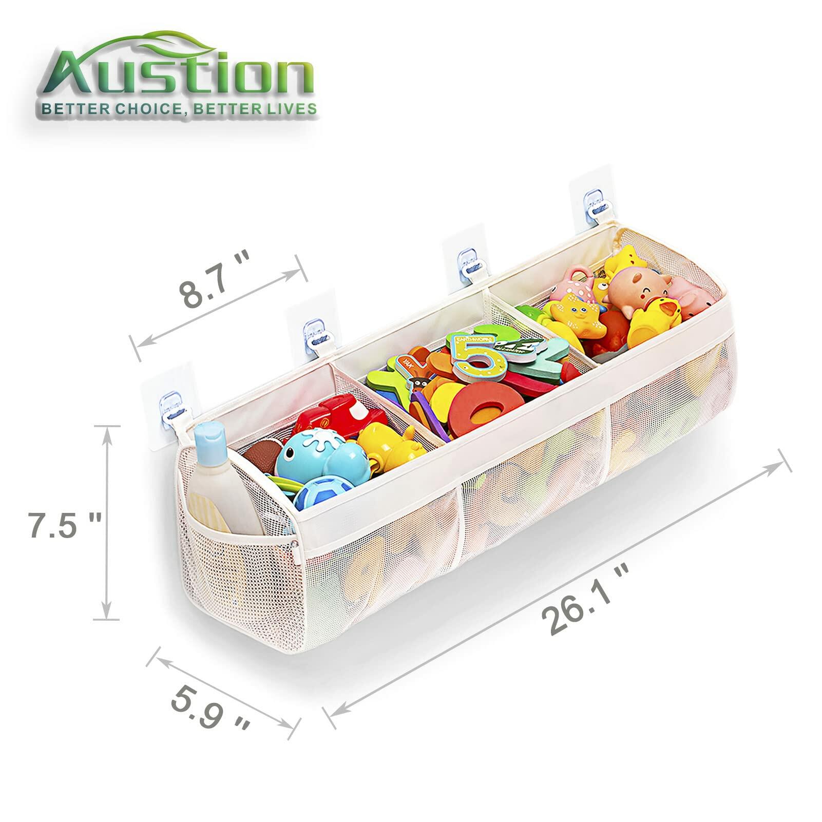 Austion 3 Compartment Horizontal Bath Toy Organizer Large White Mesh