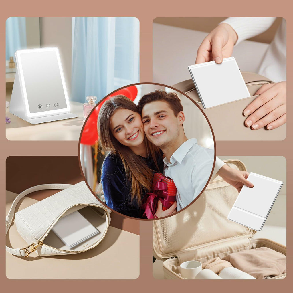 BACK KTCL 2 Pack 2025 Rechargeable Travel Makeup Vanity Mirror 72 LED White