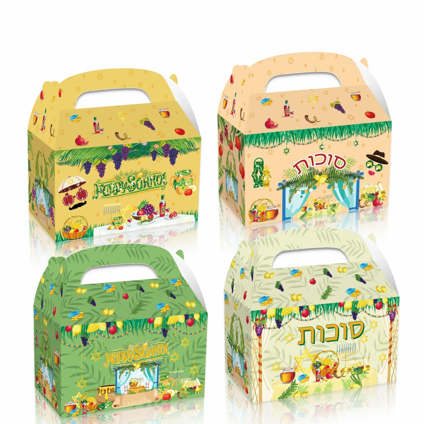 LOONELO Sukkot Party Favor Boxes 12pcs Green Cardstock Gift Bags with Handles