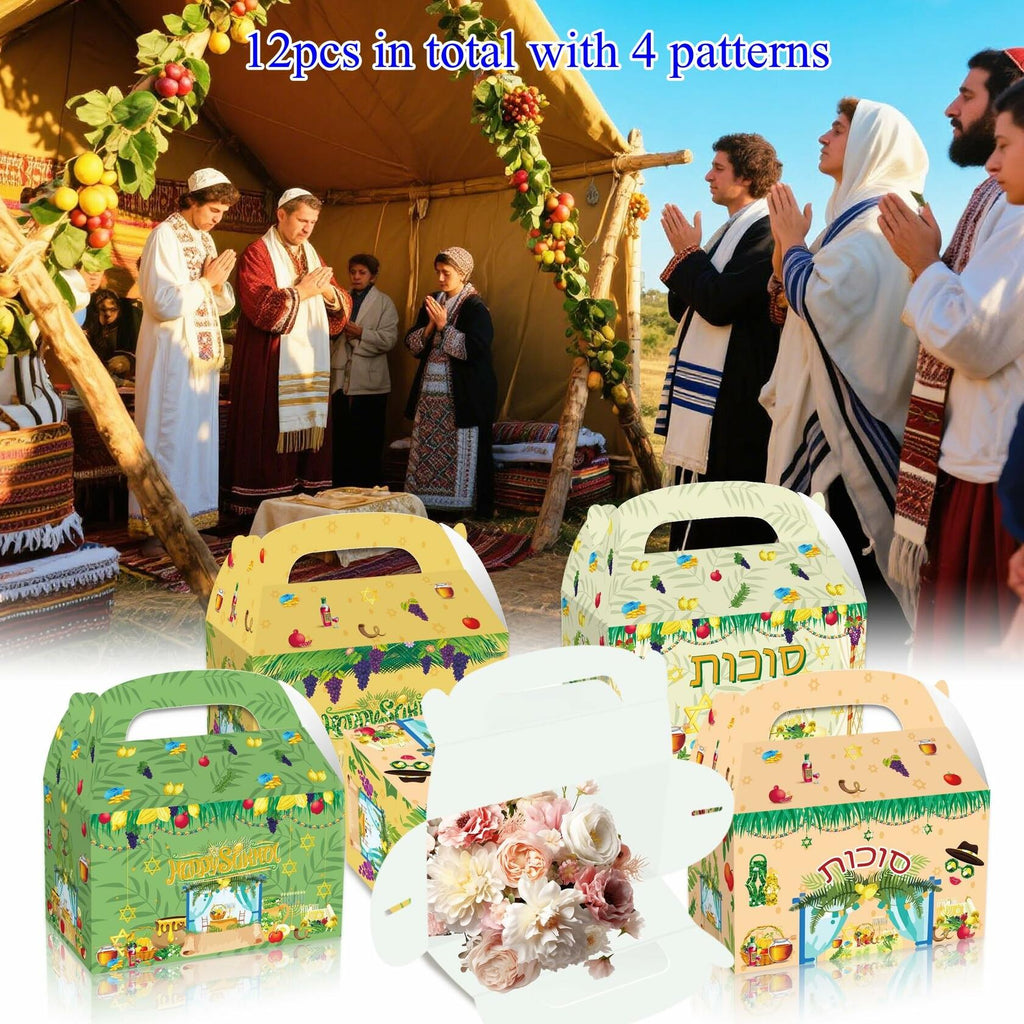 LOONELO Sukkot Party Favor Boxes 12pcs Green Cardstock Gift Bags with Handles