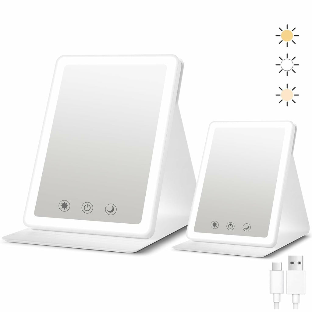 BACK KTCL 2 Pack 2025 Rechargeable Travel Makeup Vanity Mirror 72 LED White