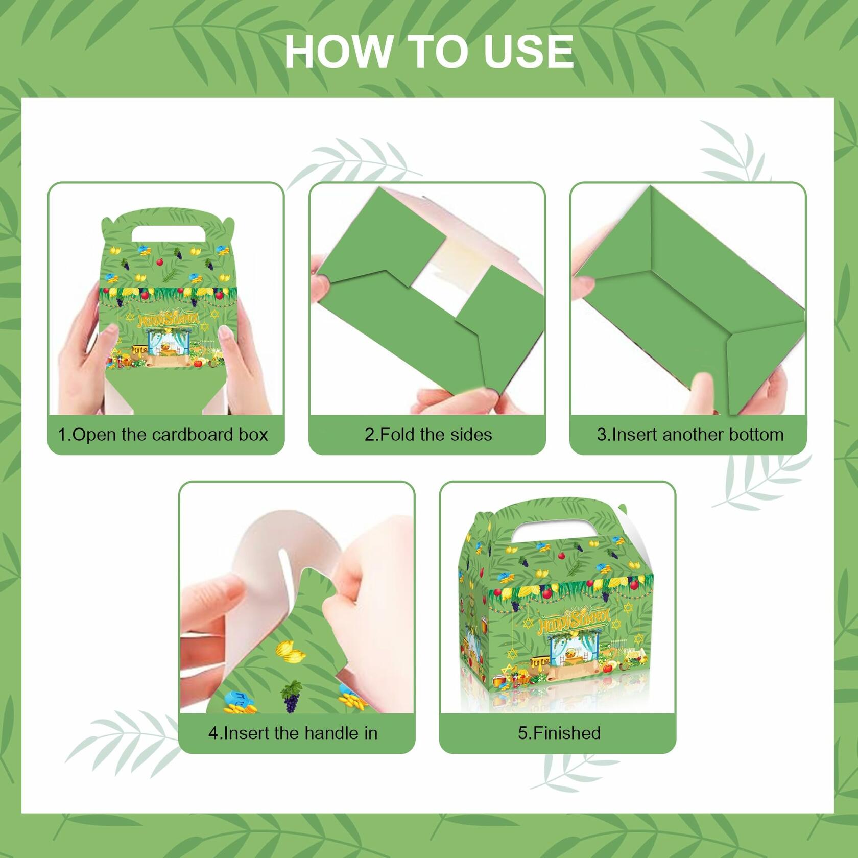 LOONELO Sukkot Party Favor Boxes 12pcs Green Cardstock Gift Bags with Handles