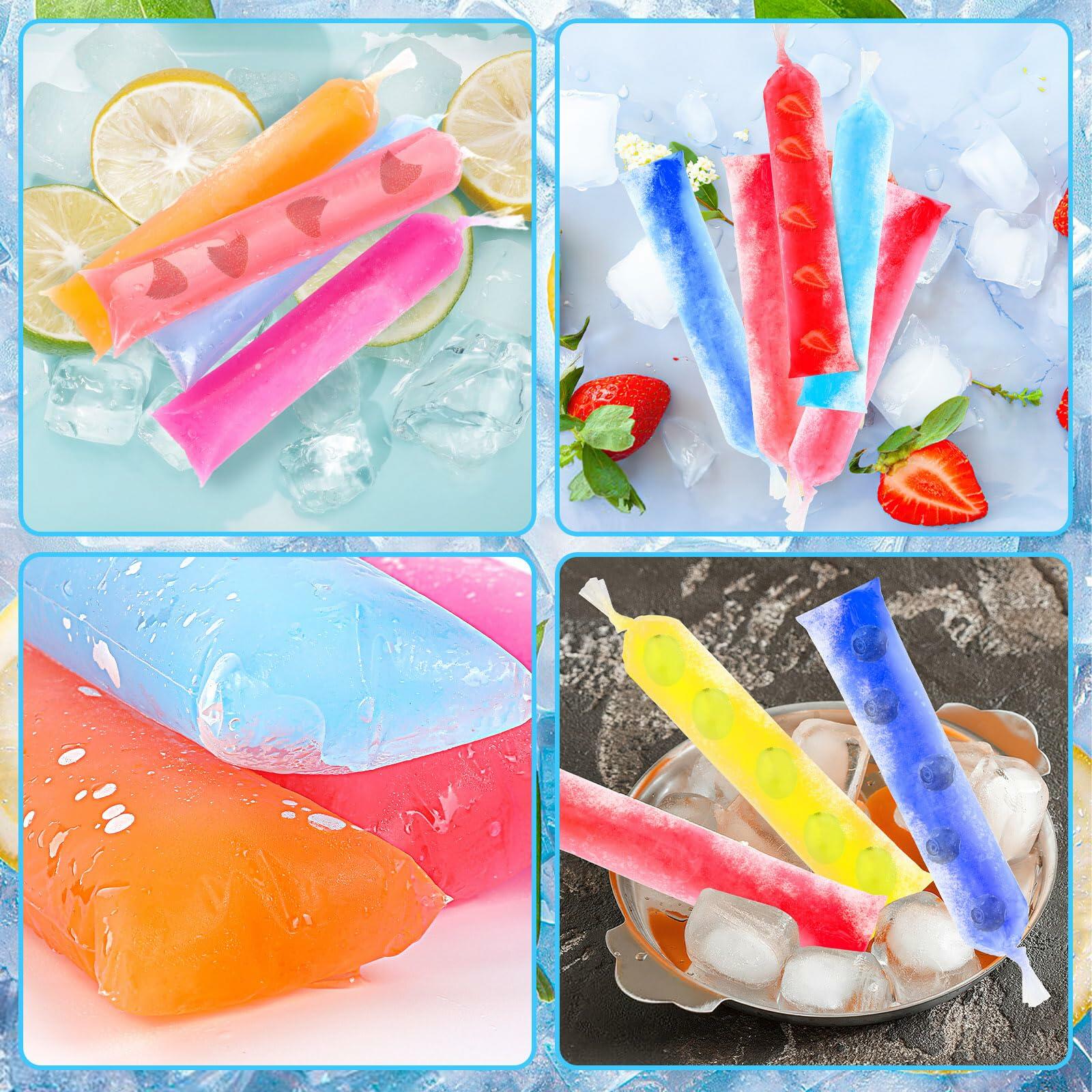 FEBSNOW 160 Disposable Ice Lolly Bags Popsicle Mold Clear 4x12 Inch with Funnel