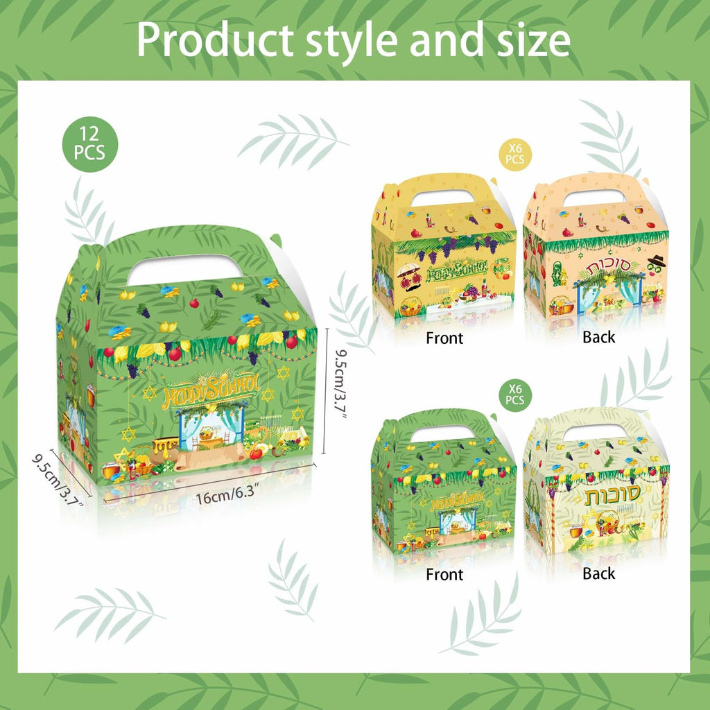 LOONELO Sukkot Party Favor Boxes 12pcs Green Cardstock Gift Bags with Handles