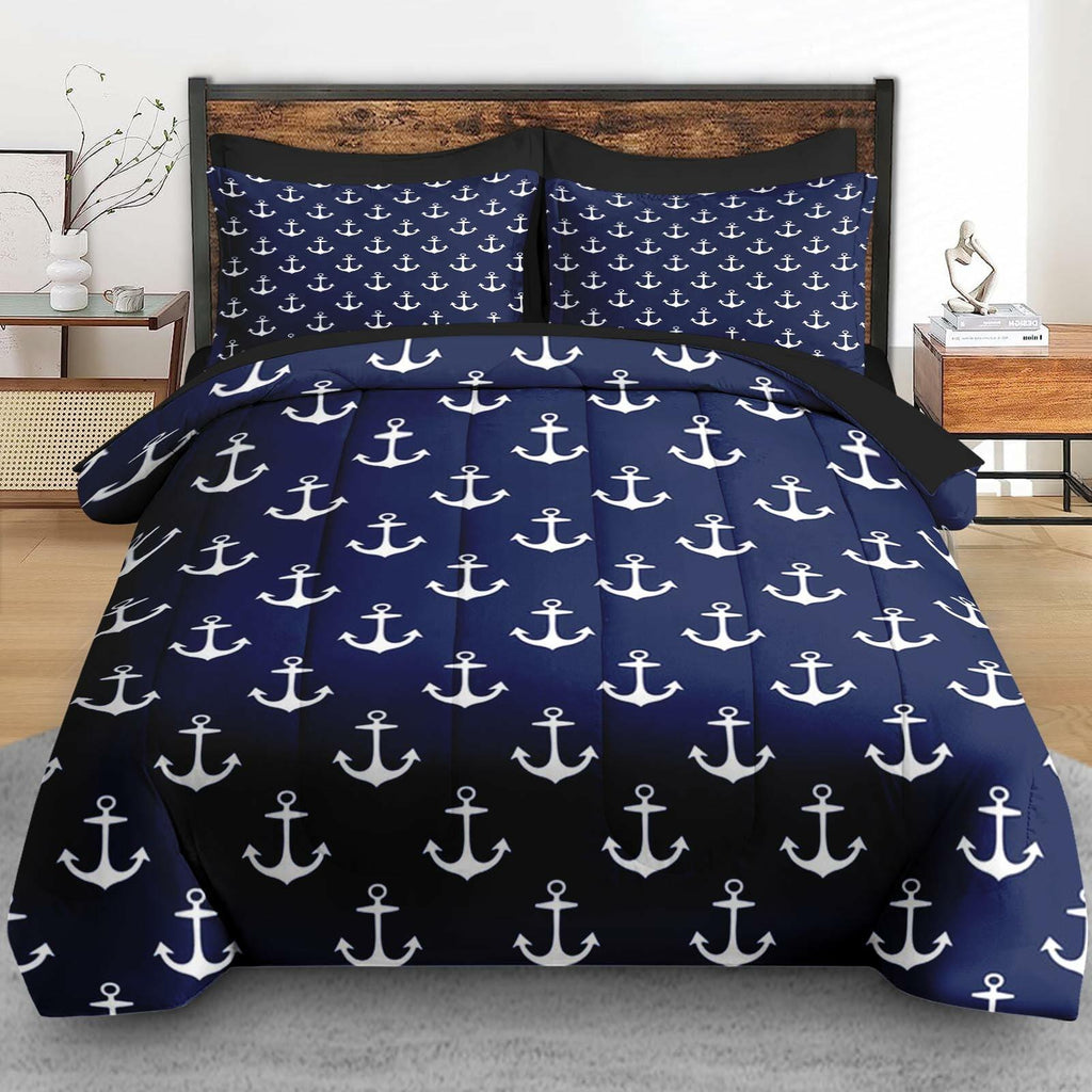 Pamnest Twin Comforter Set Nautical Navy Blue 5 Pcs Bedding Size Twin