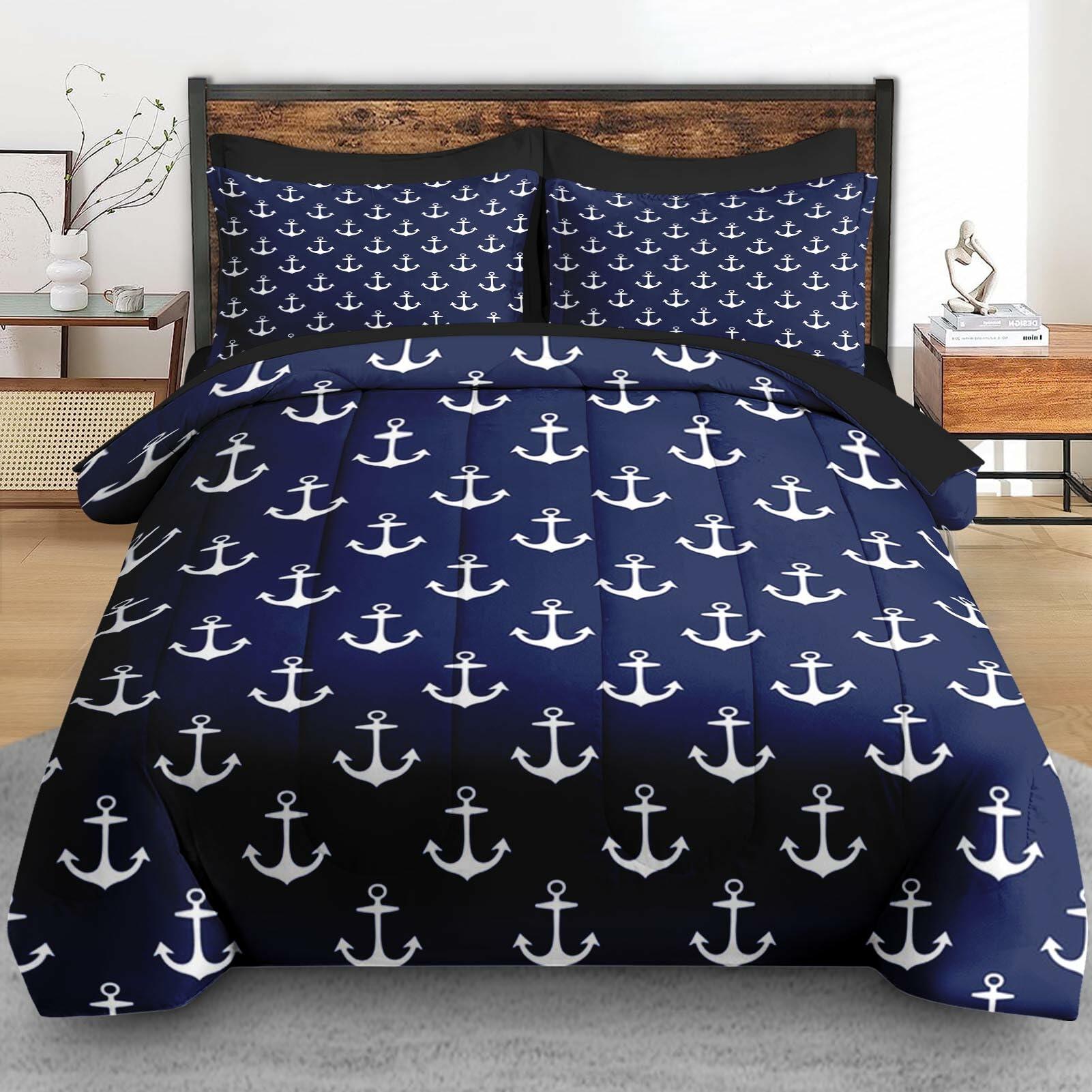 Pamnest Twin Comforter Set Nautical Navy Blue 5 Pcs Bedding Size Twin