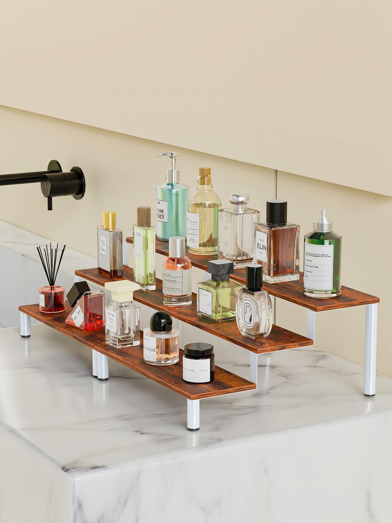 MIMIyasha 3 Tier Wooden Display Stand Riser Organizer White 4 pcs