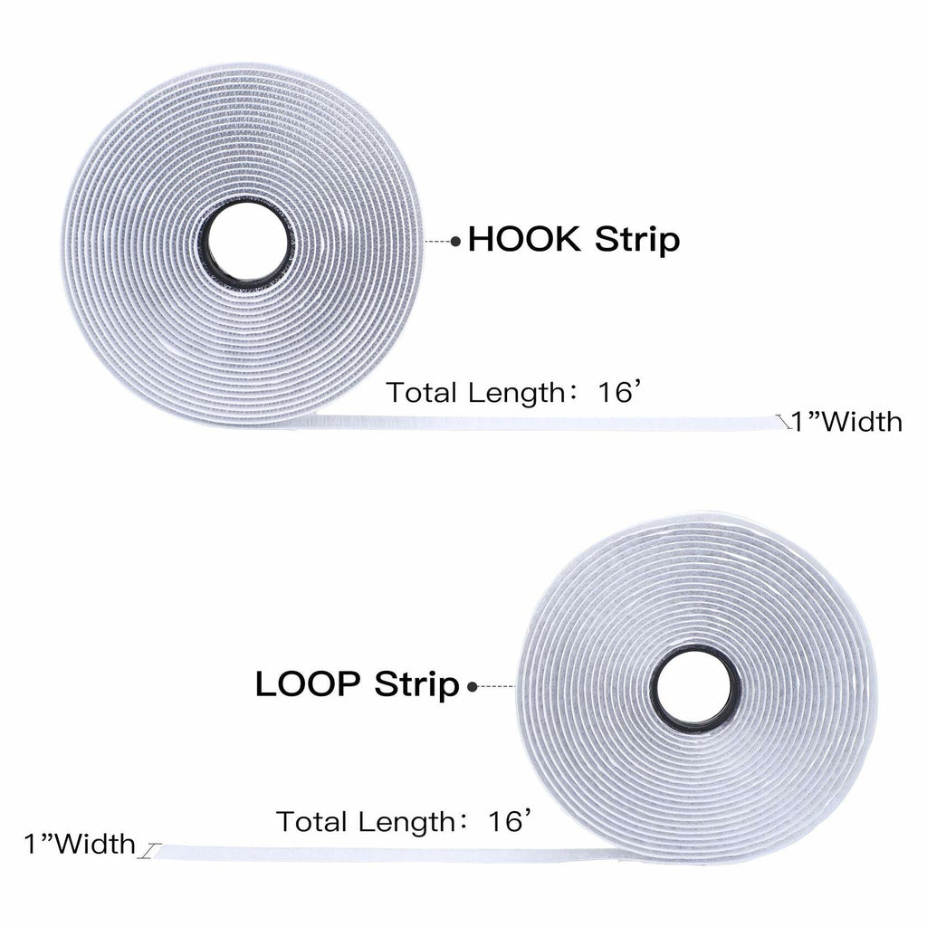 BQS 1" Self Adhesive Hook and Loop Tape 16ft Black Sticky Back Fastener