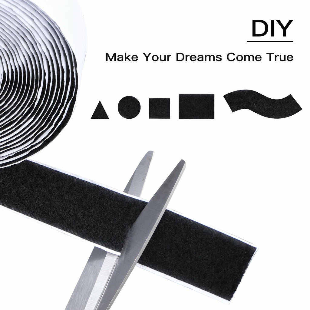 BQS 1" Self Adhesive Hook and Loop Tape 16ft Black Sticky Back Fastener