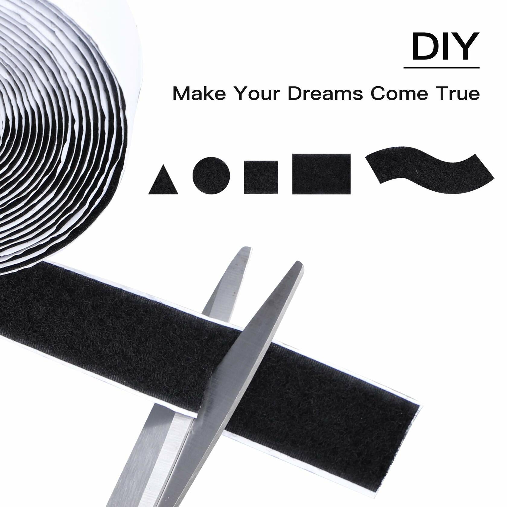 BQS 1" Self Adhesive Hook and Loop Tape 16ft Black Sticky Back Fastener