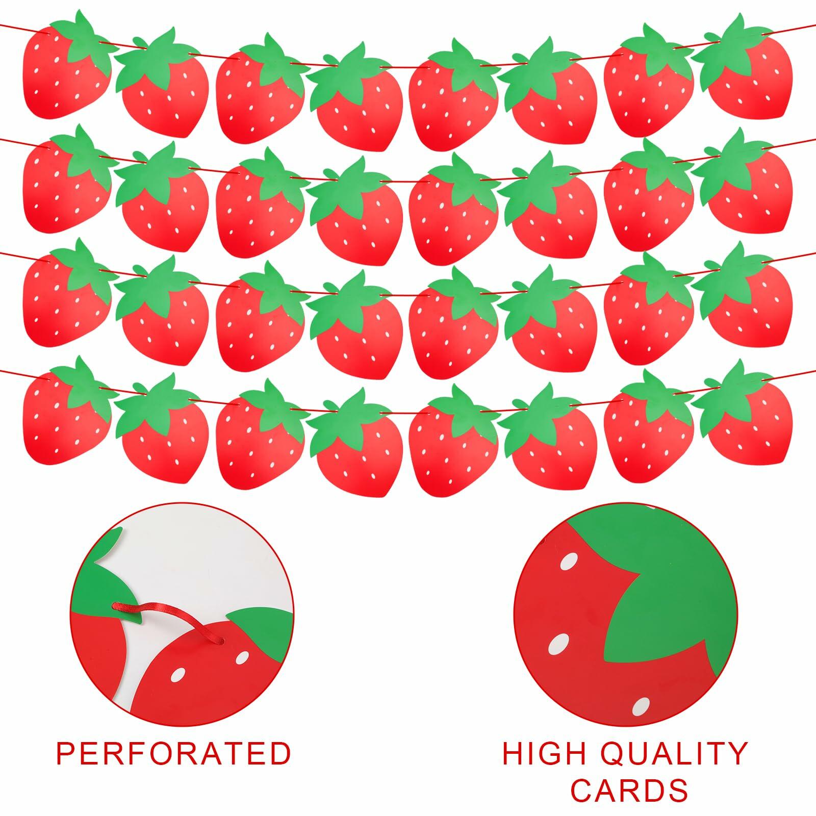PEUTIER 4pcs Strawberry Party Banners Baby Shower Decorations Red Paper