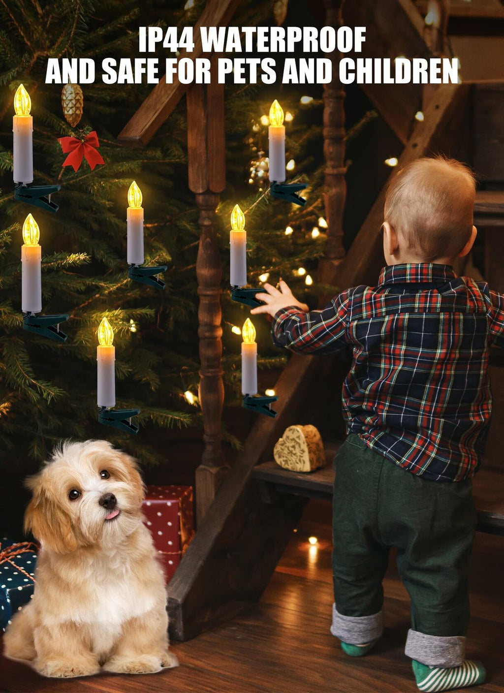 Minetom 50LED Battery Operated Christmas Tree Candles Warm White 48FT 8 Modes