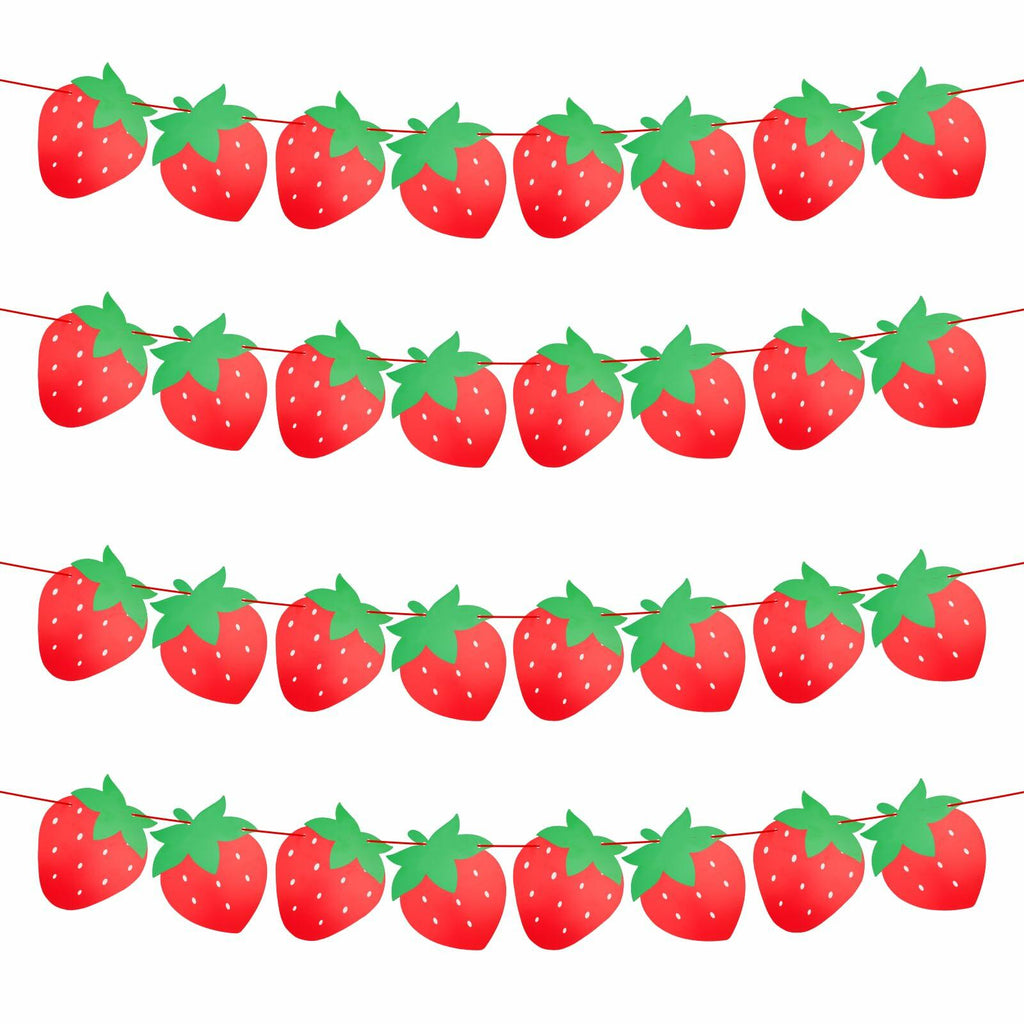 PEUTIER 4pcs Strawberry Party Banners Baby Shower Decorations Red Paper