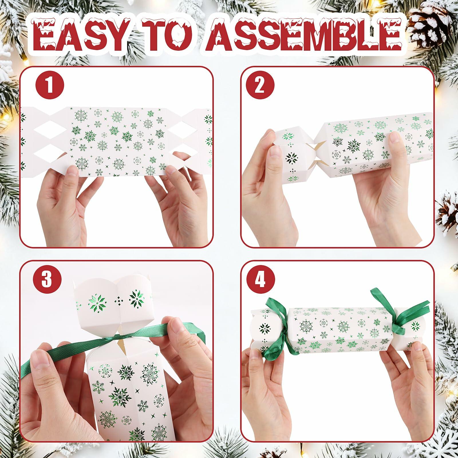 CCINEE Christmas Treat Boxes 24 Pack DIY Snowflake Ribbon Red Paper