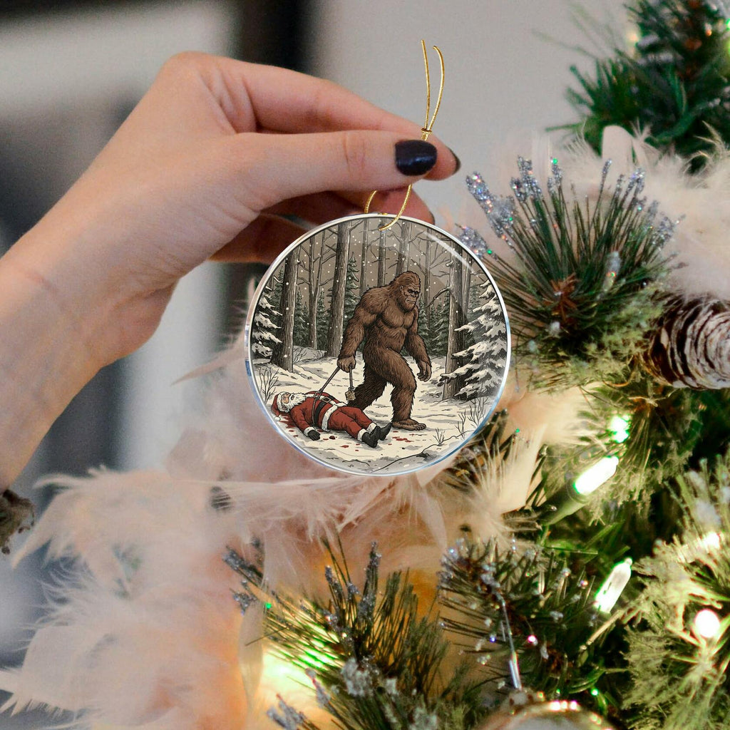 ROCI Bigfoot Killed Santa Christmas Ornament 3.6in Acrylic Funny Gag Gift