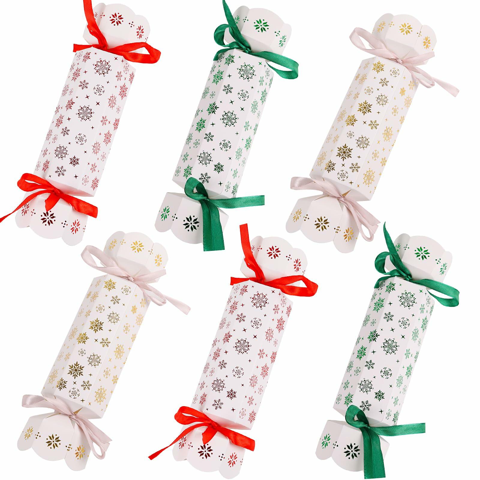 CCINEE Christmas Treat Boxes 24 Pack DIY Snowflake Ribbon Red Paper