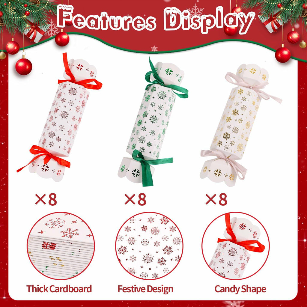 CCINEE Christmas Treat Boxes 24 Pack DIY Snowflake Ribbon Red Paper