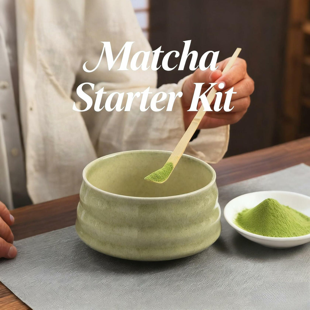 Sfutee Matcha Whisk Set 4pcs Ceramic Bowl Bamboo Scoop Chasen Holder 19oz Green