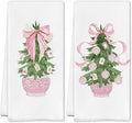 SereneHanctuary Chinoiserie Pink Bow Martini Kitchen Towels 16x24 Set of 4