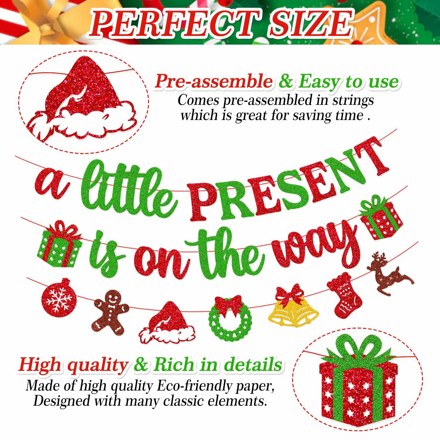 Ruicenbabiii Red A Little Present Is on the Way Baby Shower Banner Christmas