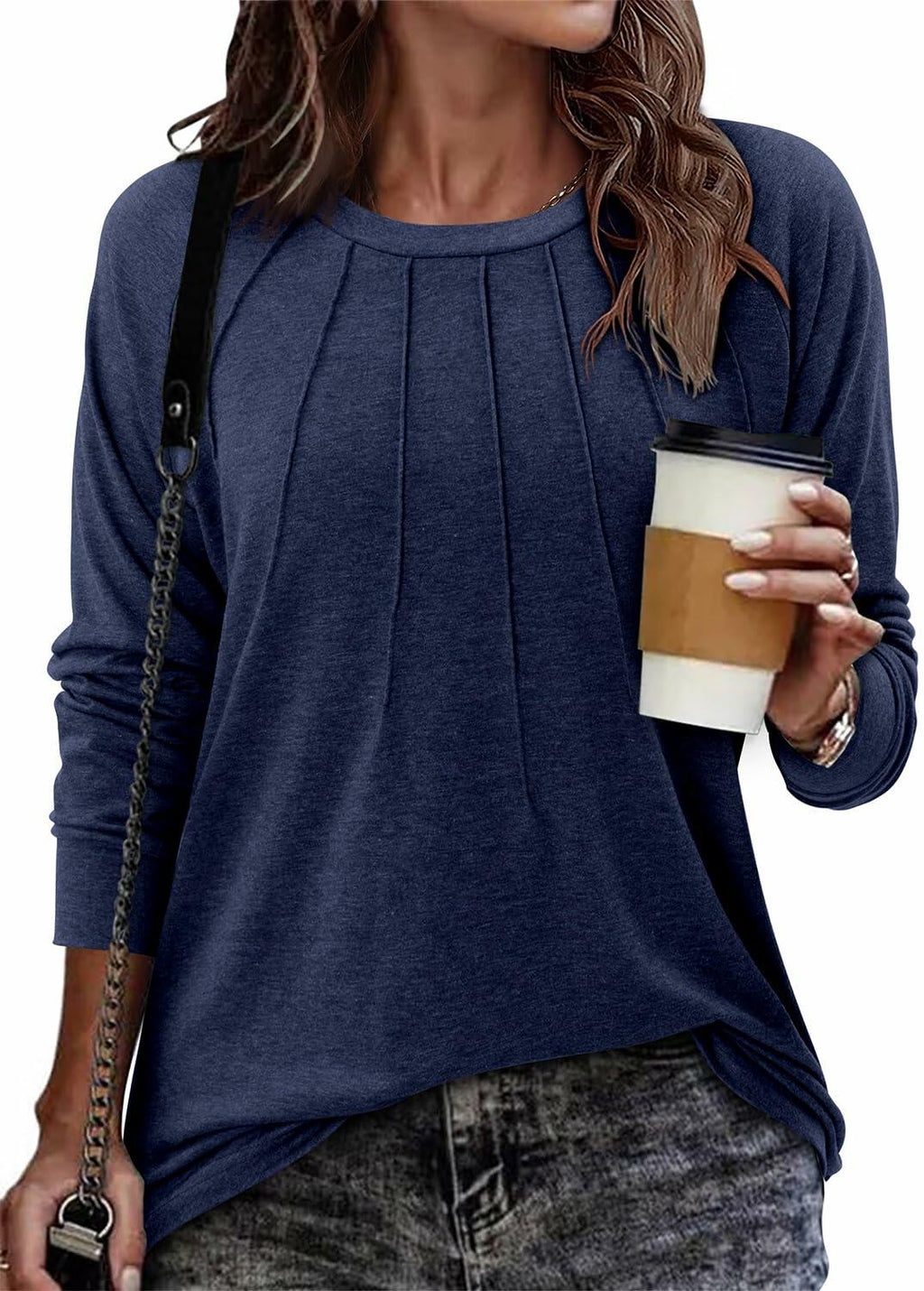 onlypuff Womens Plus Size 3X Navy Long Sleeve Tunic Top 3X