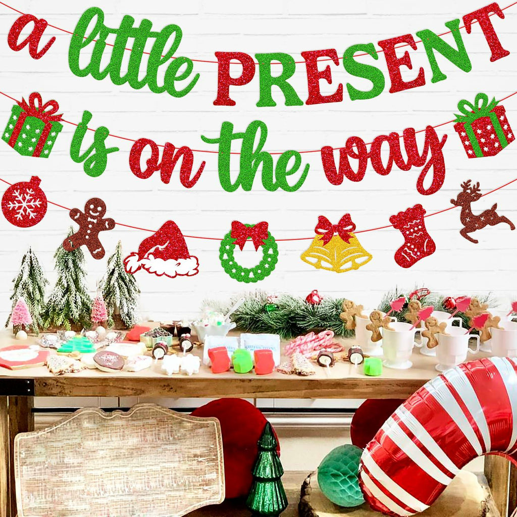 Ruicenbabiii Red A Little Present Is on the Way Baby Shower Banner Christmas
