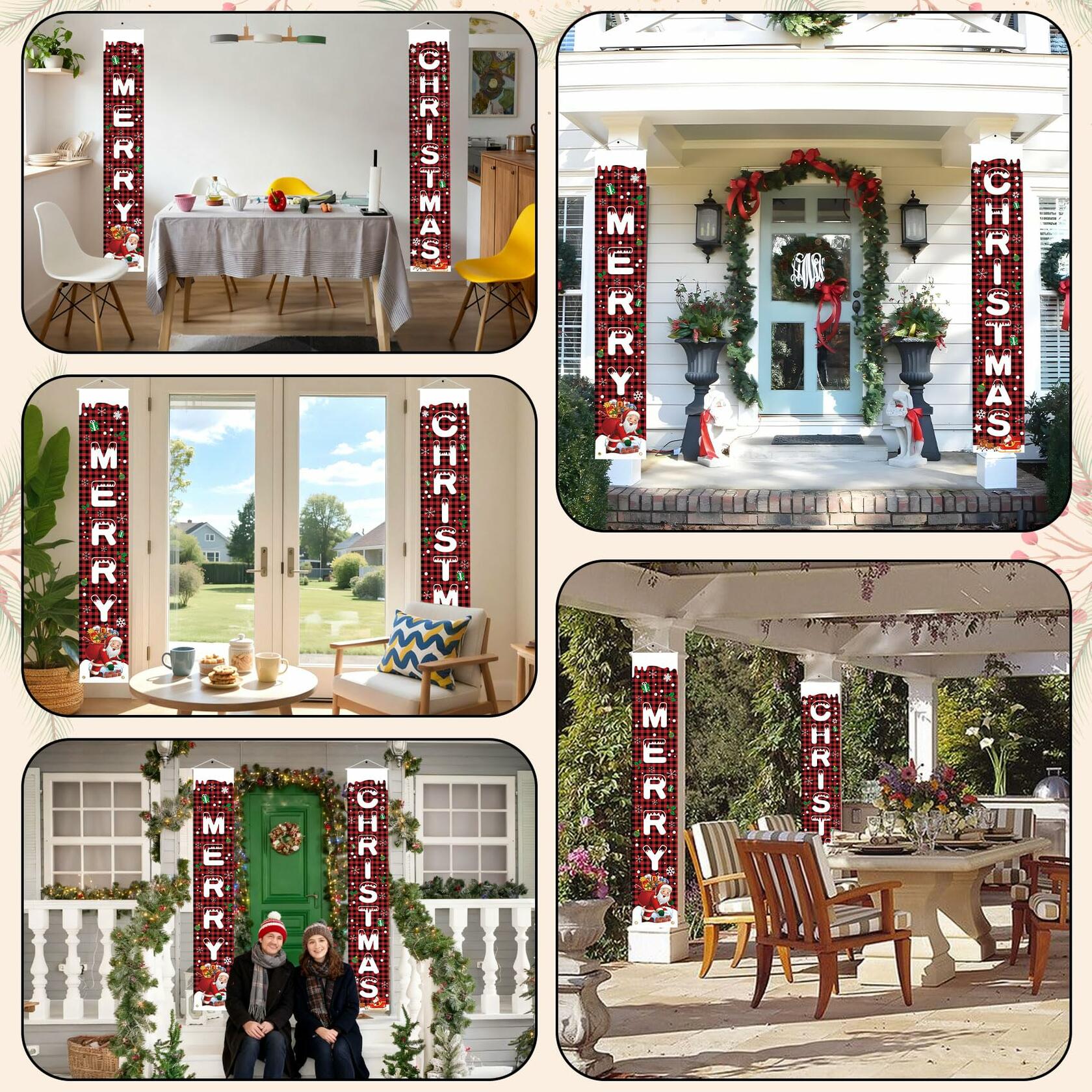 Libemskix Merry Christmas Door Banner 71x12in Red Black Buffalo Plaid 2pcs