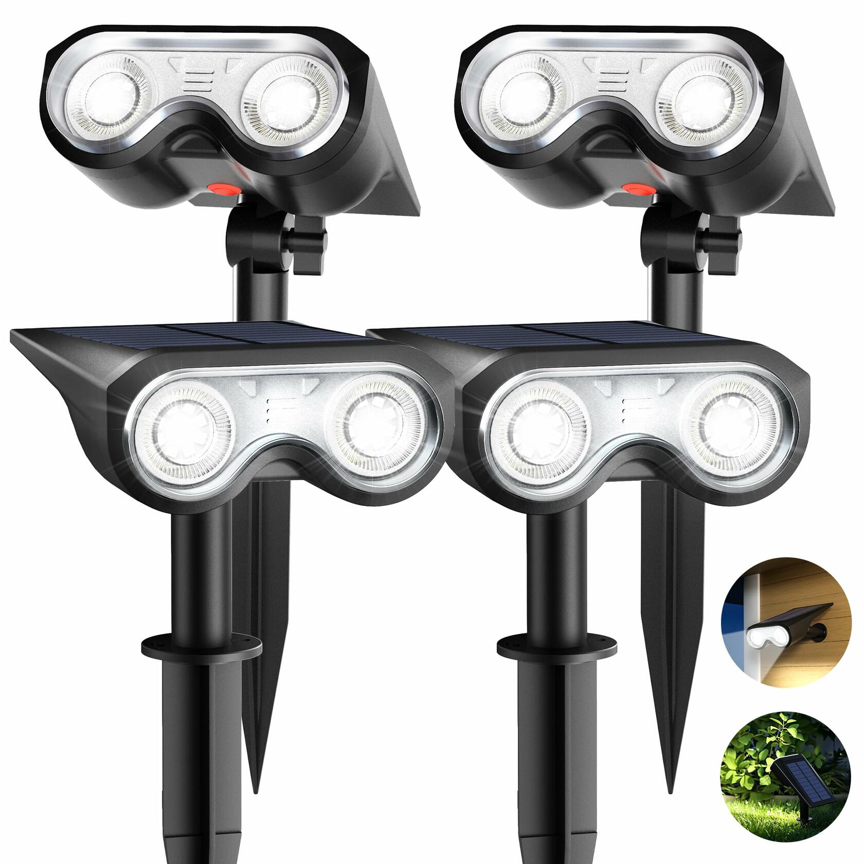 HMDecor Solar Spot Lights Outdoor IP67 Waterproof 4 Pack Cold White 6500K