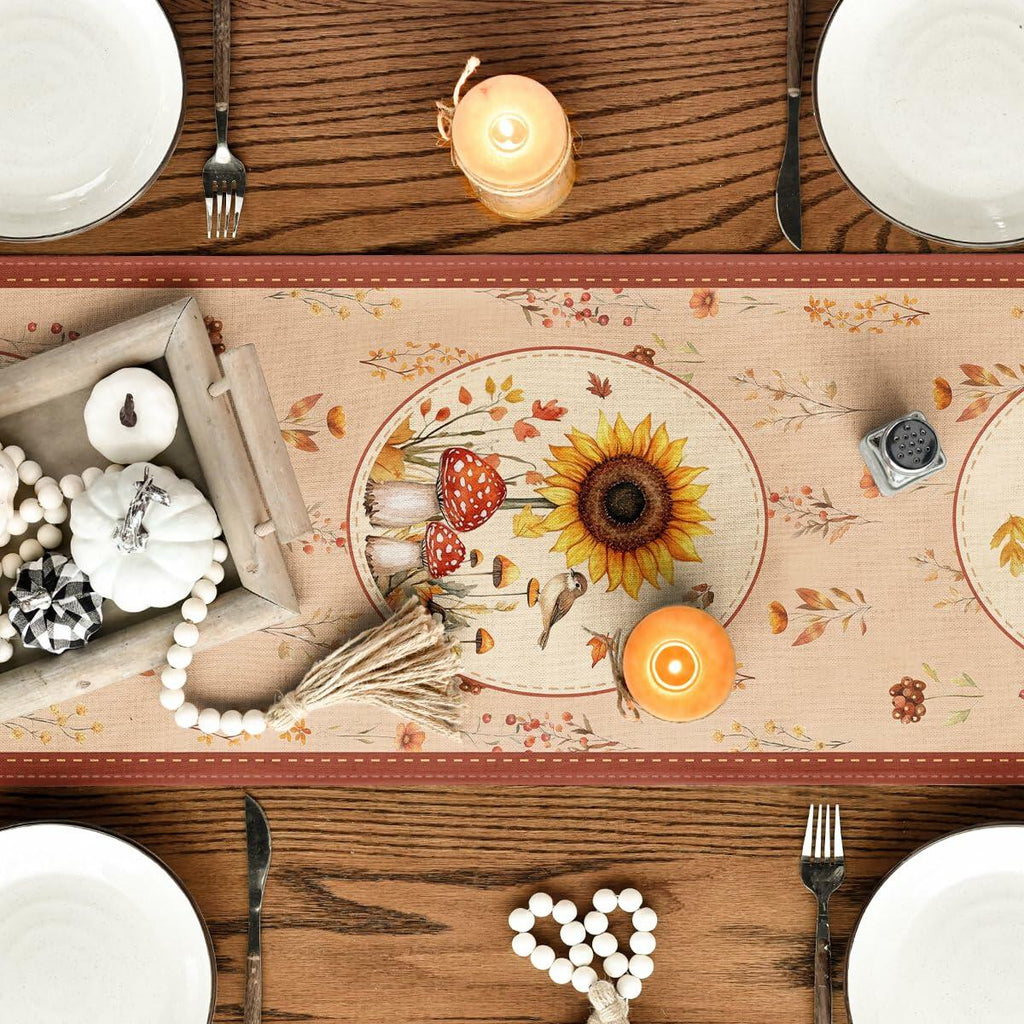 Artoid Mode Pumpkin Bird Floral Table Runner Red 13x72 Inch Rustic Bohemian