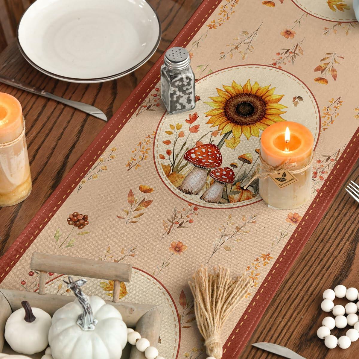 Artoid Mode Pumpkin Bird Floral Table Runner Red 13x72 Inch Rustic Bohemian