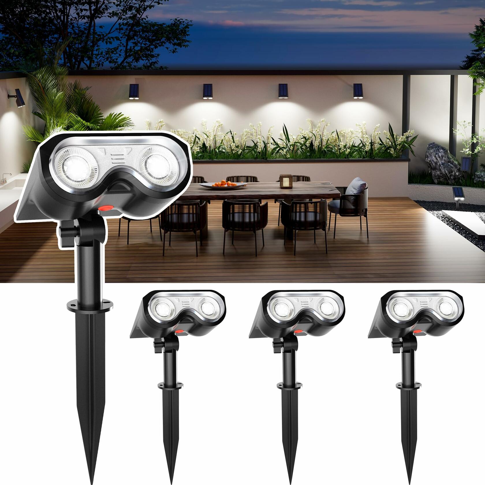 HMDecor Solar Spot Lights Outdoor IP67 Waterproof 4 Pack Cold White 6500K