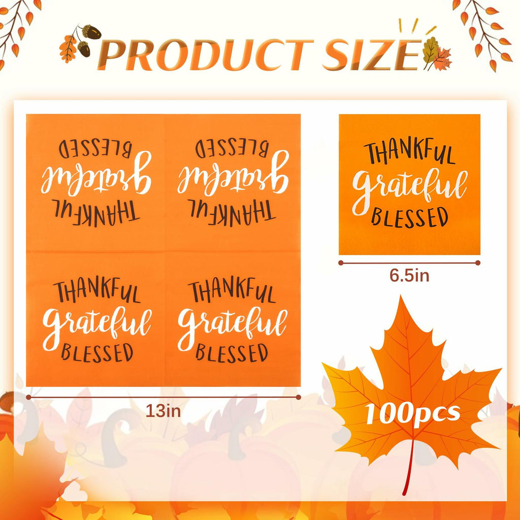 AllReal 100Pcs Thanksgiving Fall Pumpkin Orange Paper Napkins Disposable
