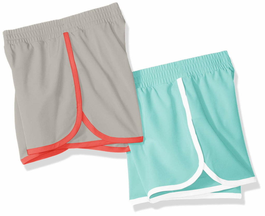 Amazon Essentials Girls Active Running Shorts 2 Pack Aqua Blue/Grey Size XL