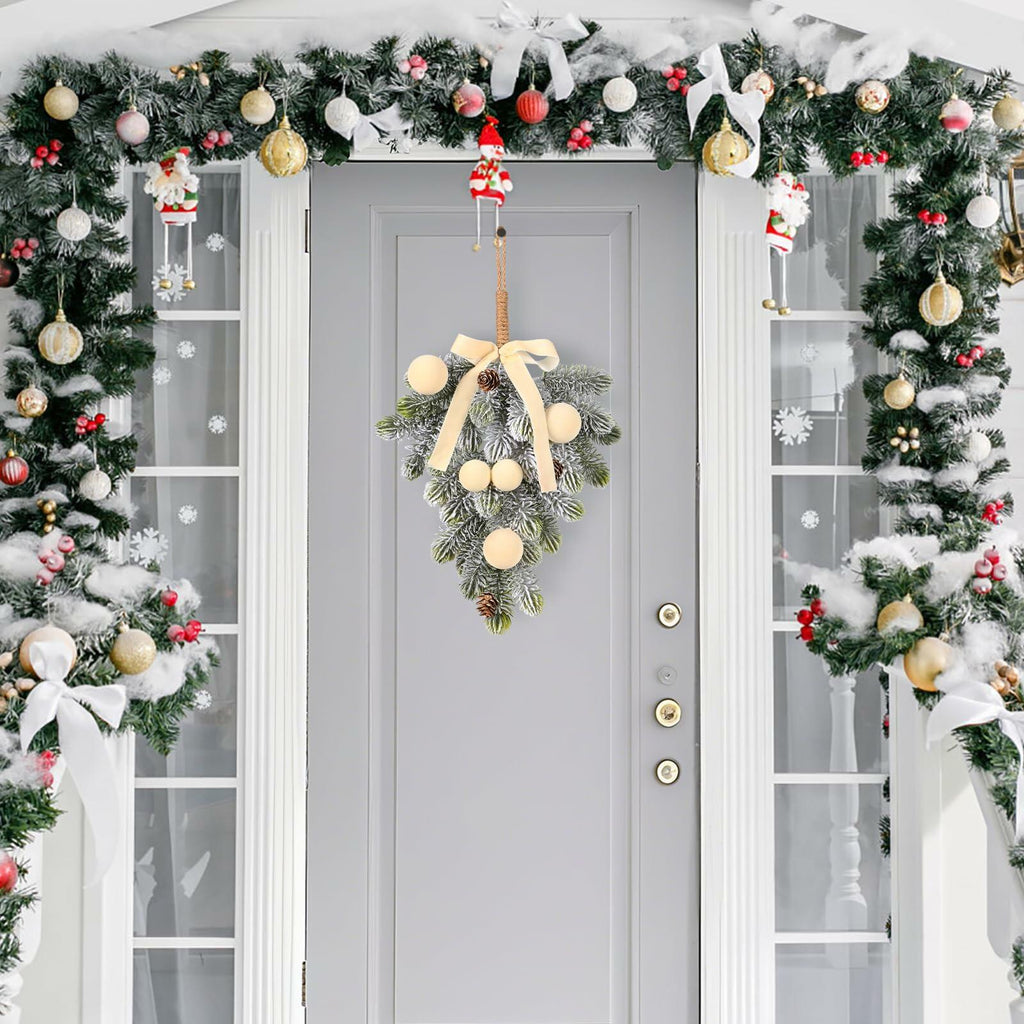 Super Holiday 2PCS Beige Velvet Bow Ball Christmas Decorations Flocked