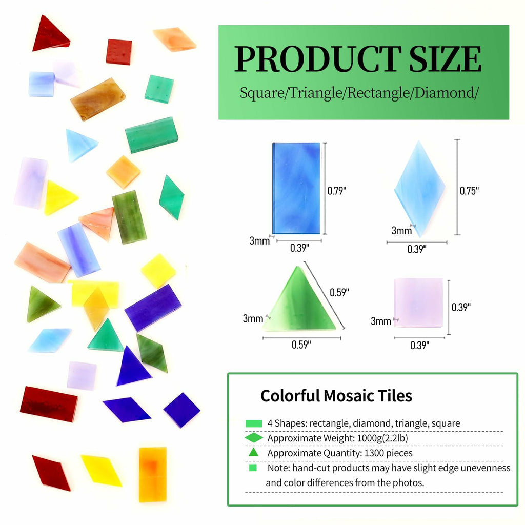 VARIART Mosaic Glass Tiles Large Petal Rainbow 120 Pcs 1.1 lbs