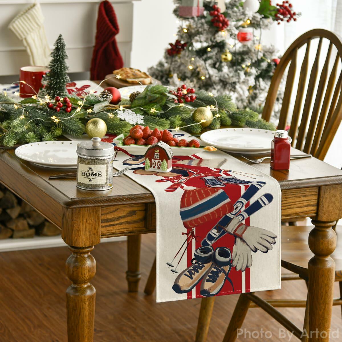 Artoid Mode Red Snowboarding Christmas Table Runner 13x48 Inch