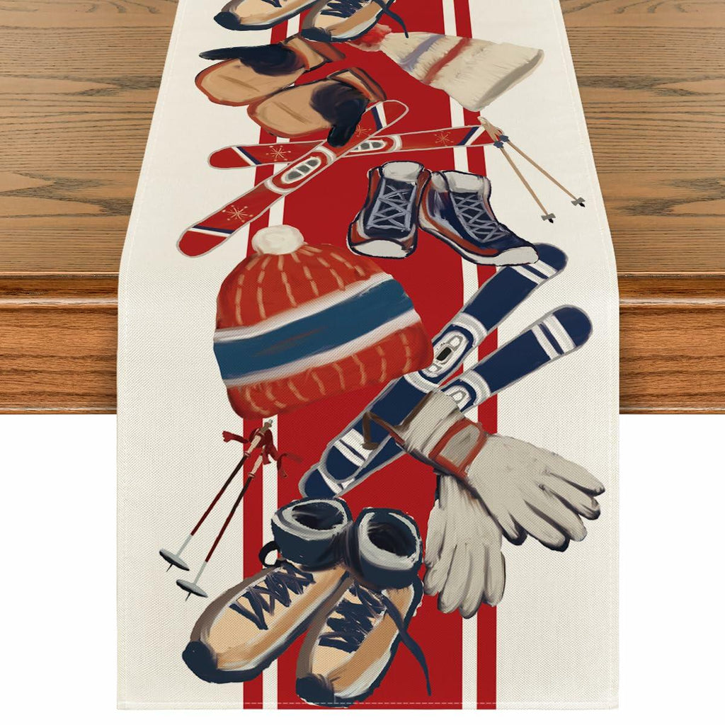 Artoid Mode Red Snowboarding Christmas Table Runner 13x48 Inch