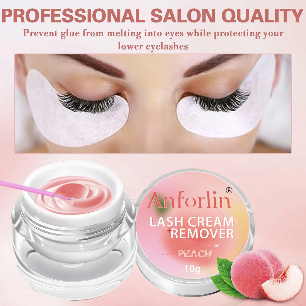 Anforlin Lash Remover Kit 10g Peach Scent with Eye Pads Brushes Tweezers